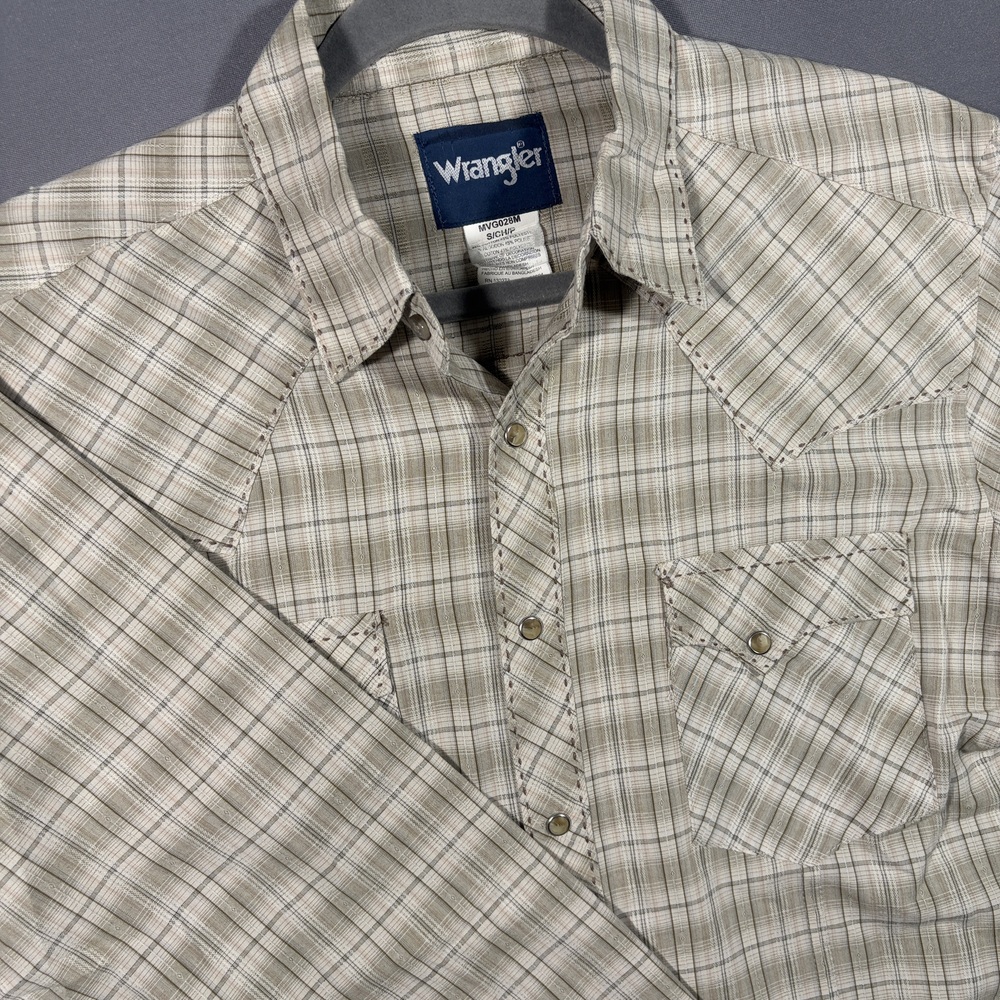 Wrangler Western Shirt Snap Front Pearl Plaid Size S Beige Long Sleeve